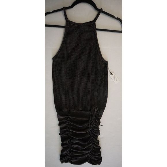 Free People One Women's Sz XS Black/Gray Katya Thermal Ruched Mini Dress - Picture 8 of 11